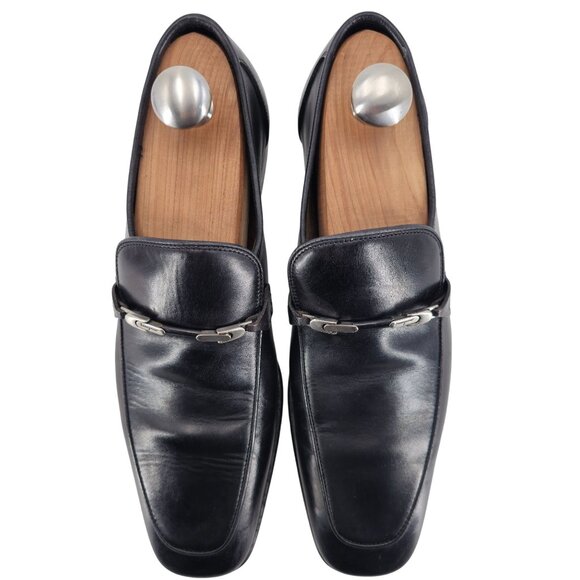 Salvatore Ferragamo Italy Men 6 Black Leather Dress Shoes Square-toe Bit Loafers - Picture 10 of 12